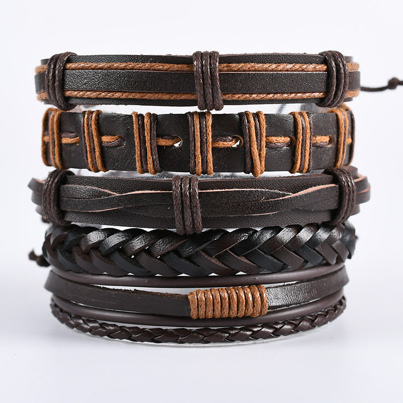 Wholesale 3PCS Leather Handwoven Men's Bracelets