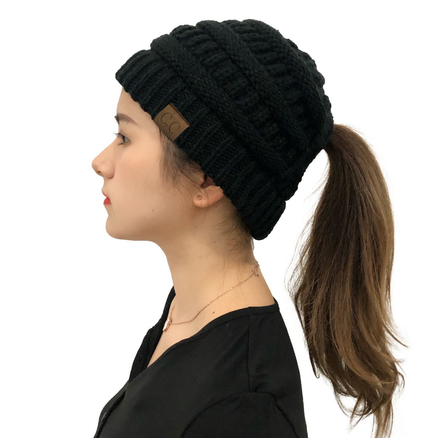 Wholesale Cross Ponytail Back Opening Knitted Hat