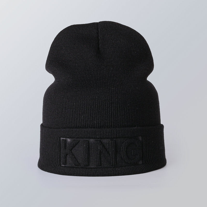Wholesale KING QUEEN Solid Color Knitted Hat Warm Woolen Hat
