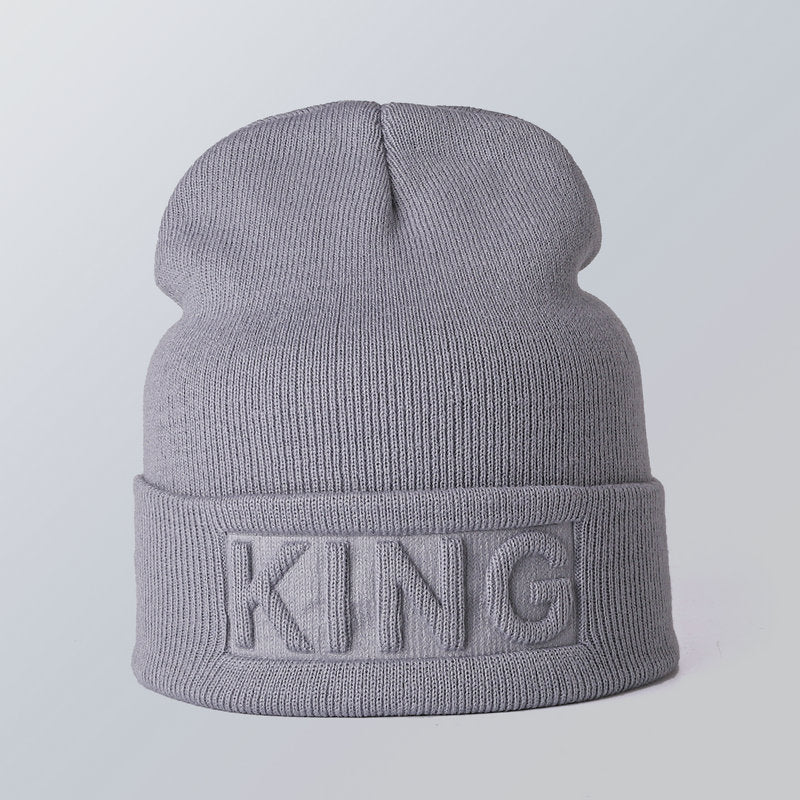 Wholesale KING QUEEN Solid Color Knitted Hat Warm Woolen Hat