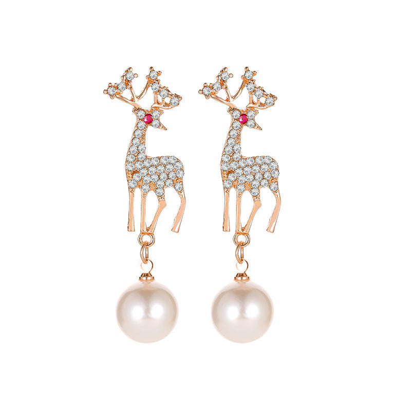Wholesale Christmas Diamond Elk Pearl Earrings
