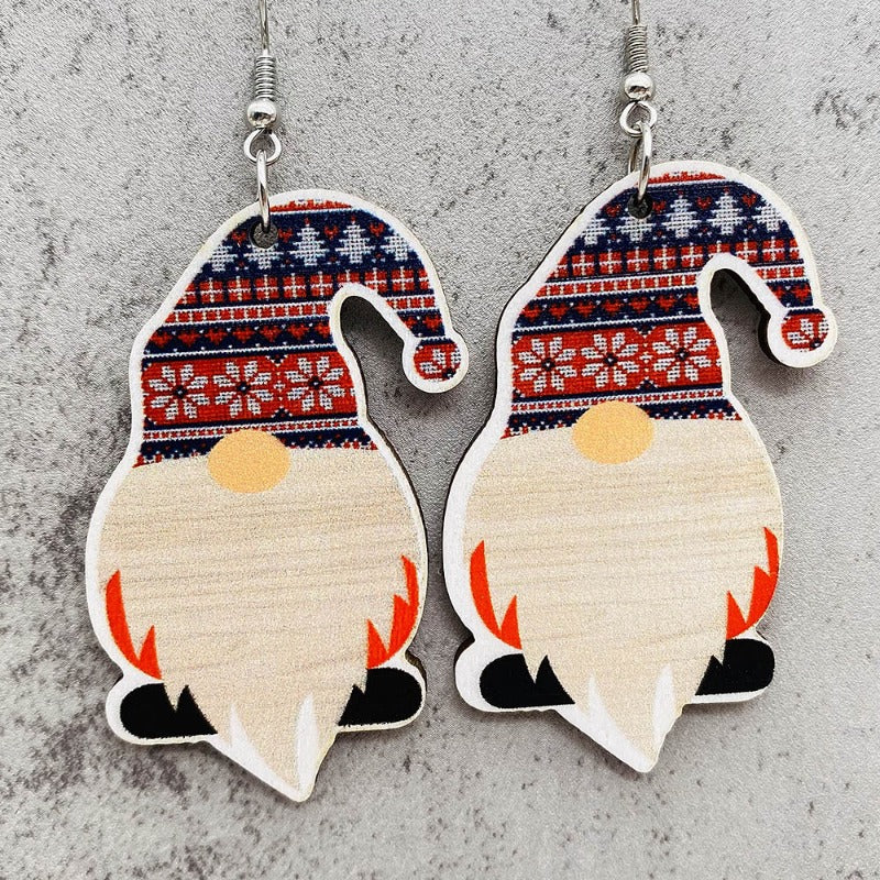 Wholesale Christmas red plaid dwarf wood earrings