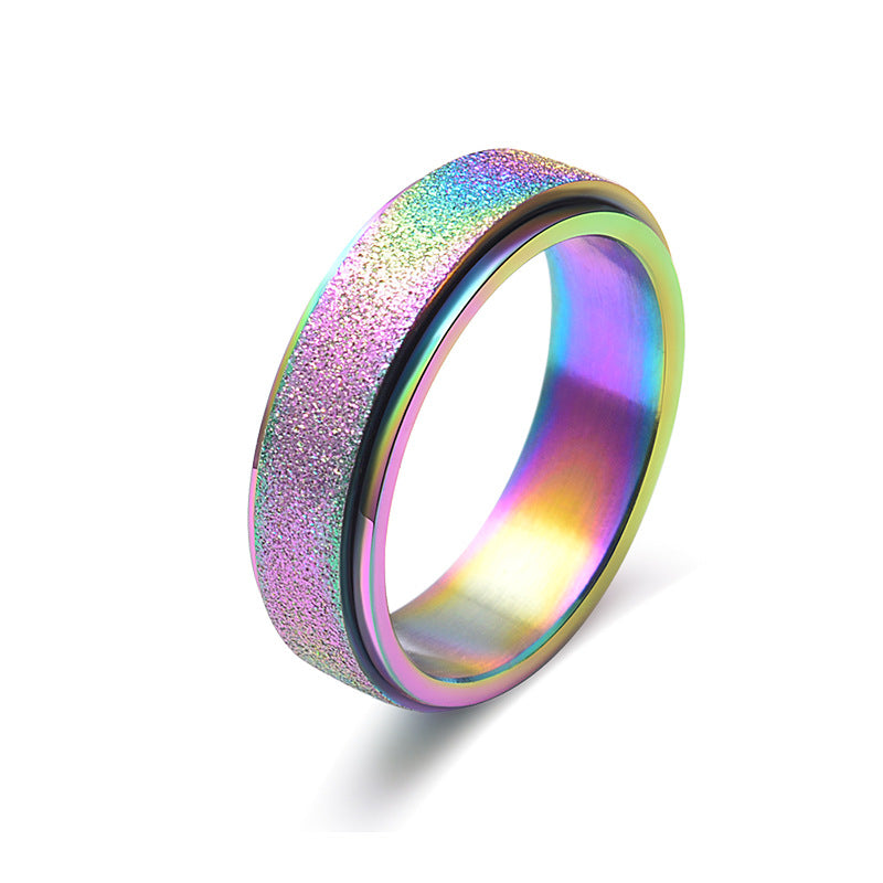 Wholesale Unisex simple frosted pearl sand rotatable titanium steel ring