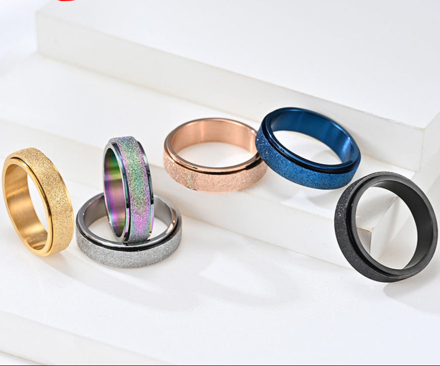 Wholesale Unisex simple frosted pearl sand rotatable titanium steel ring