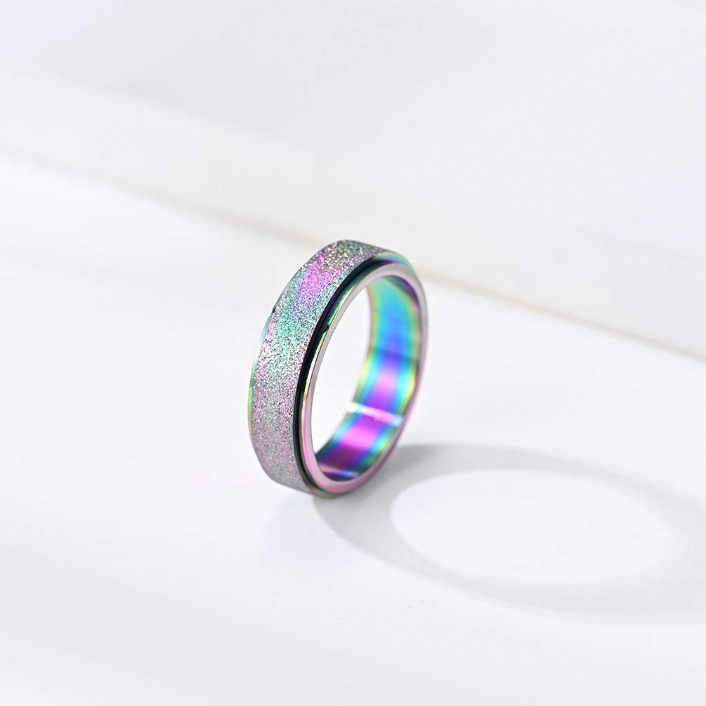 Wholesale Unisex simple frosted pearl sand rotatable titanium steel ring