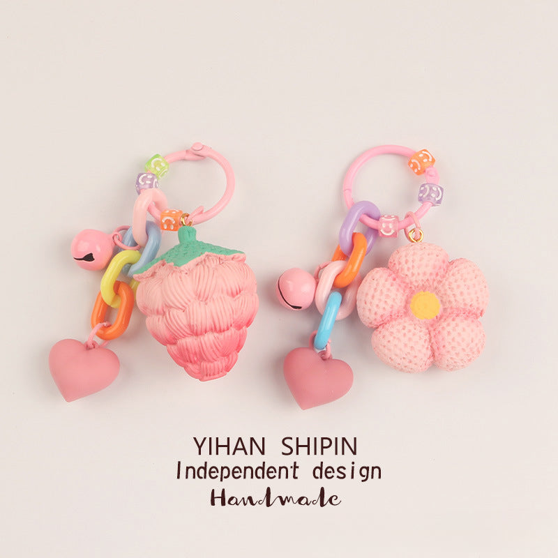 Wholesale Pink Resin Small Flower Acrylic Open Ring Chain Keychain