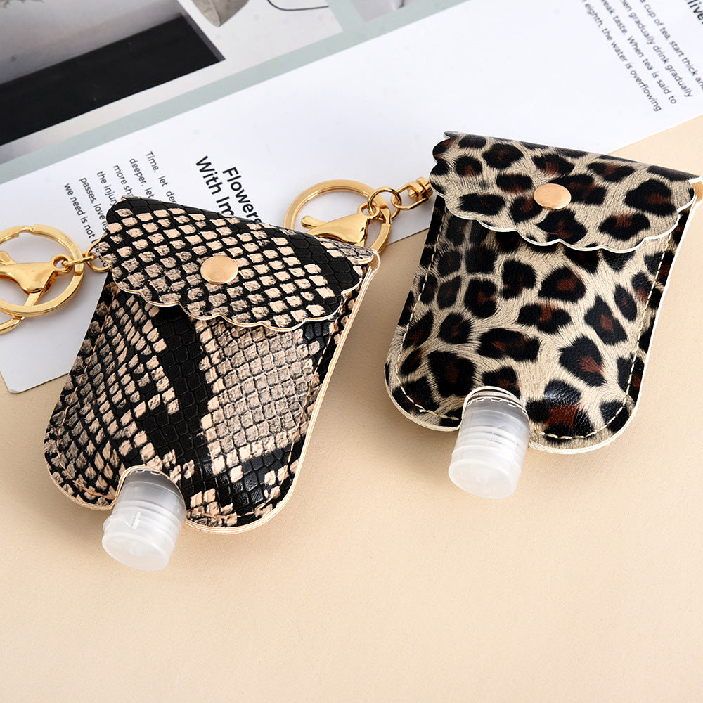 Wholesale Leopard Print Portable Hand Sanitizer Bottle Case Leather Bottle Case Keychain