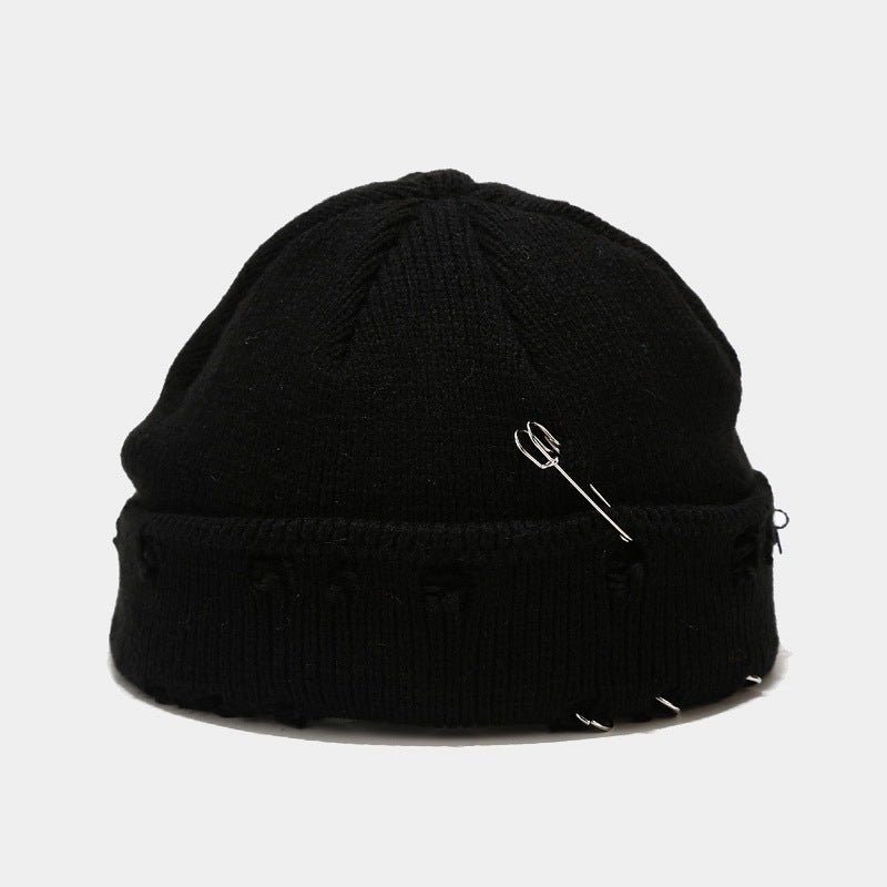 Wholesale Hoop Pin Ripped Wool Knitted Hat