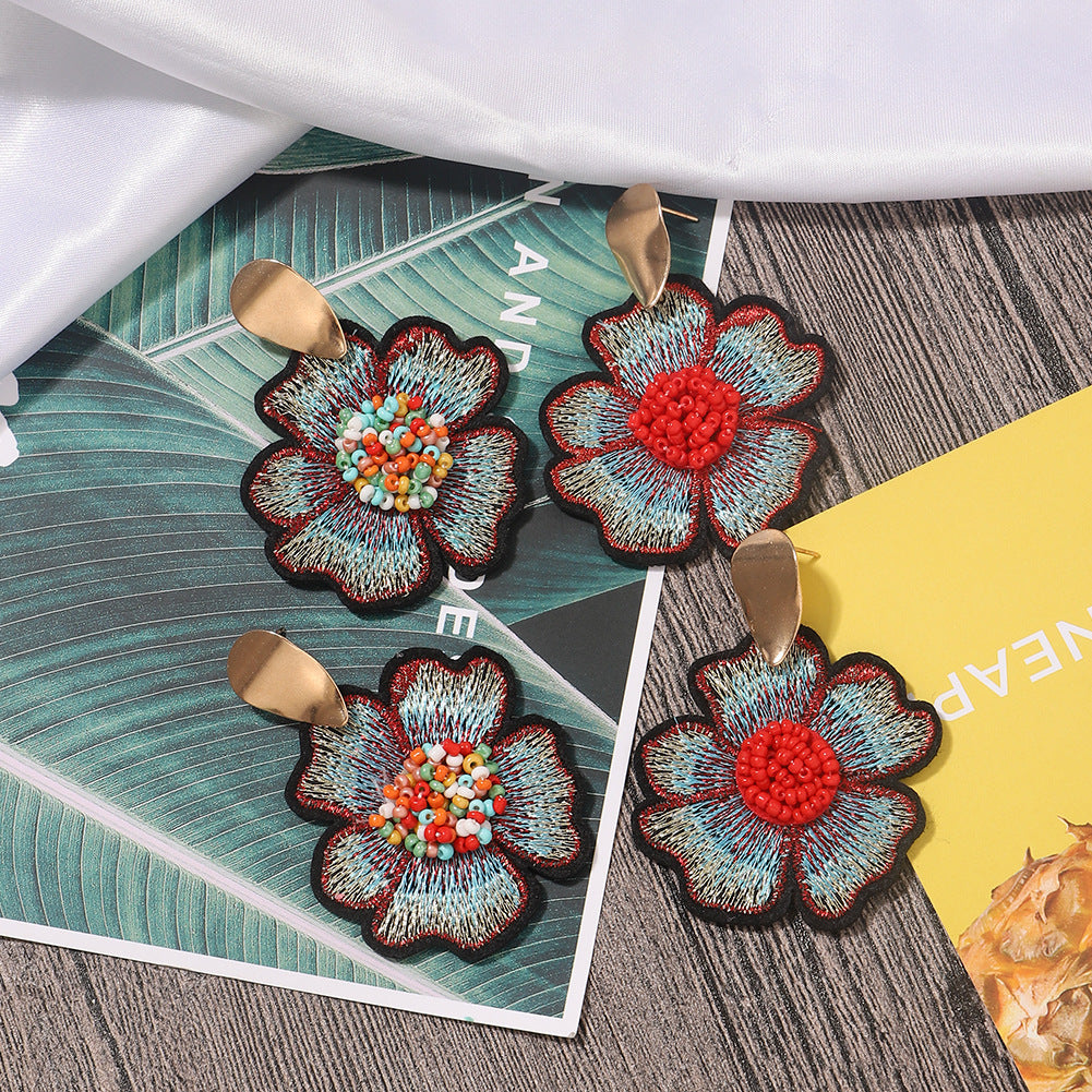 Wholesale Art Flower Rose Embroidery Earrings