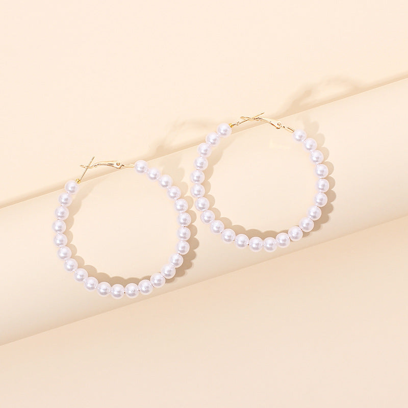 Wholesale Geometric Surround Large Circle Pearl Earrings