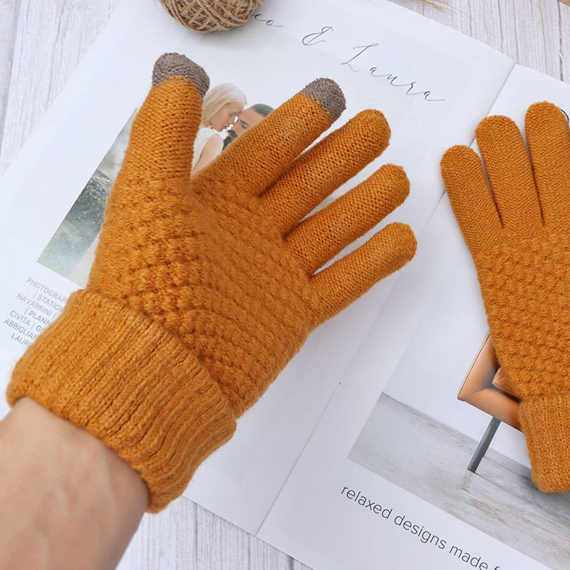 Wholesale Winter Imitation Cashmere Jacquard Touch Screen Plus Velvet Thick Warm Gloves