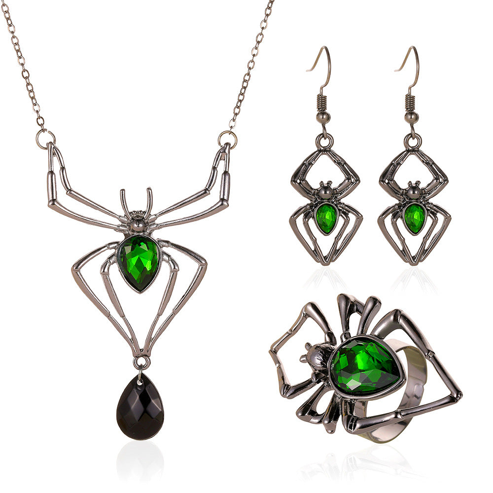 Wholesale Alloy Retro Green   Jewelry Set 3 Piece Necklace Earrings Ring For Women Party Costume Accessory