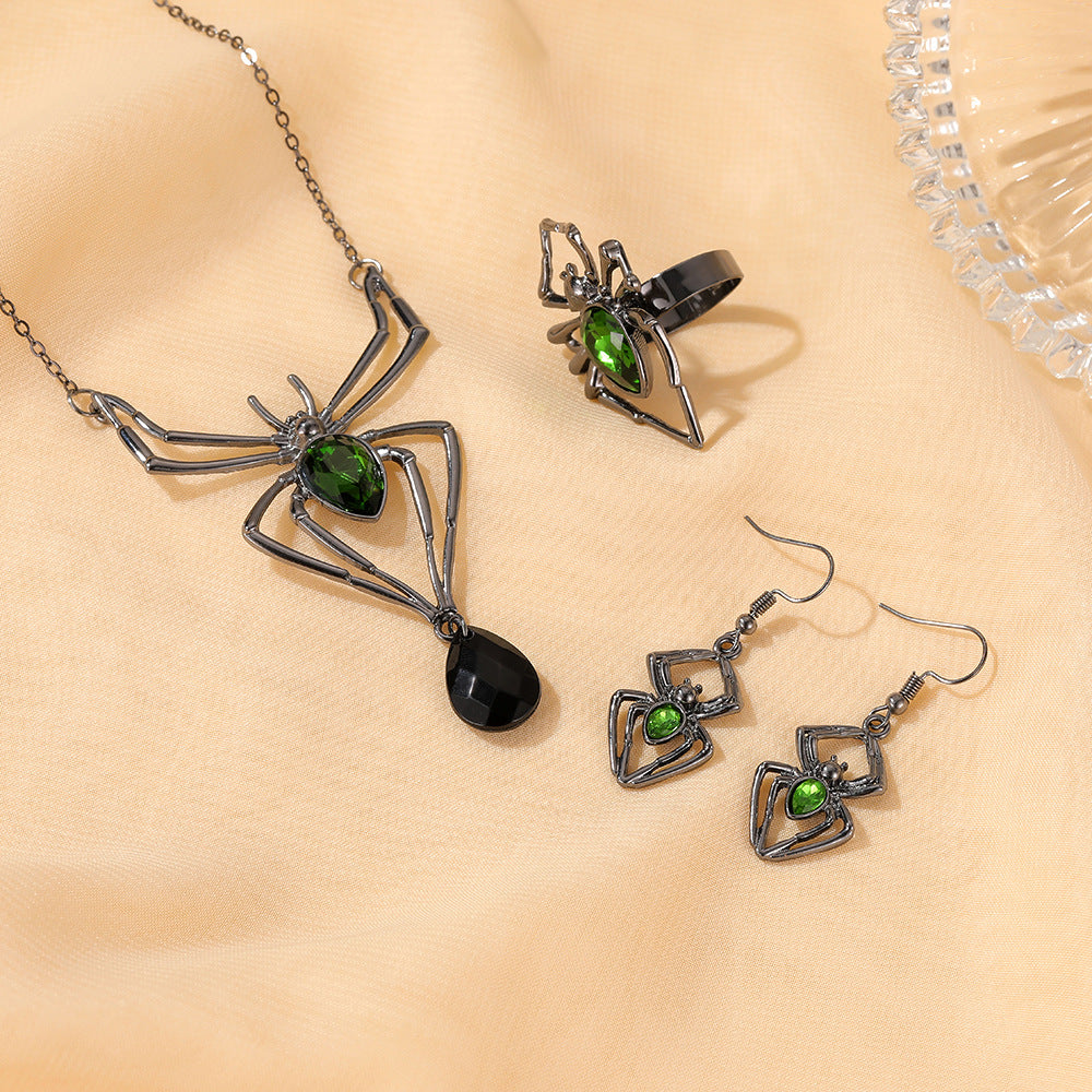 Wholesale Alloy Retro Green   Jewelry Set 3 Piece Necklace Earrings Ring For Women Party Costume Accessory