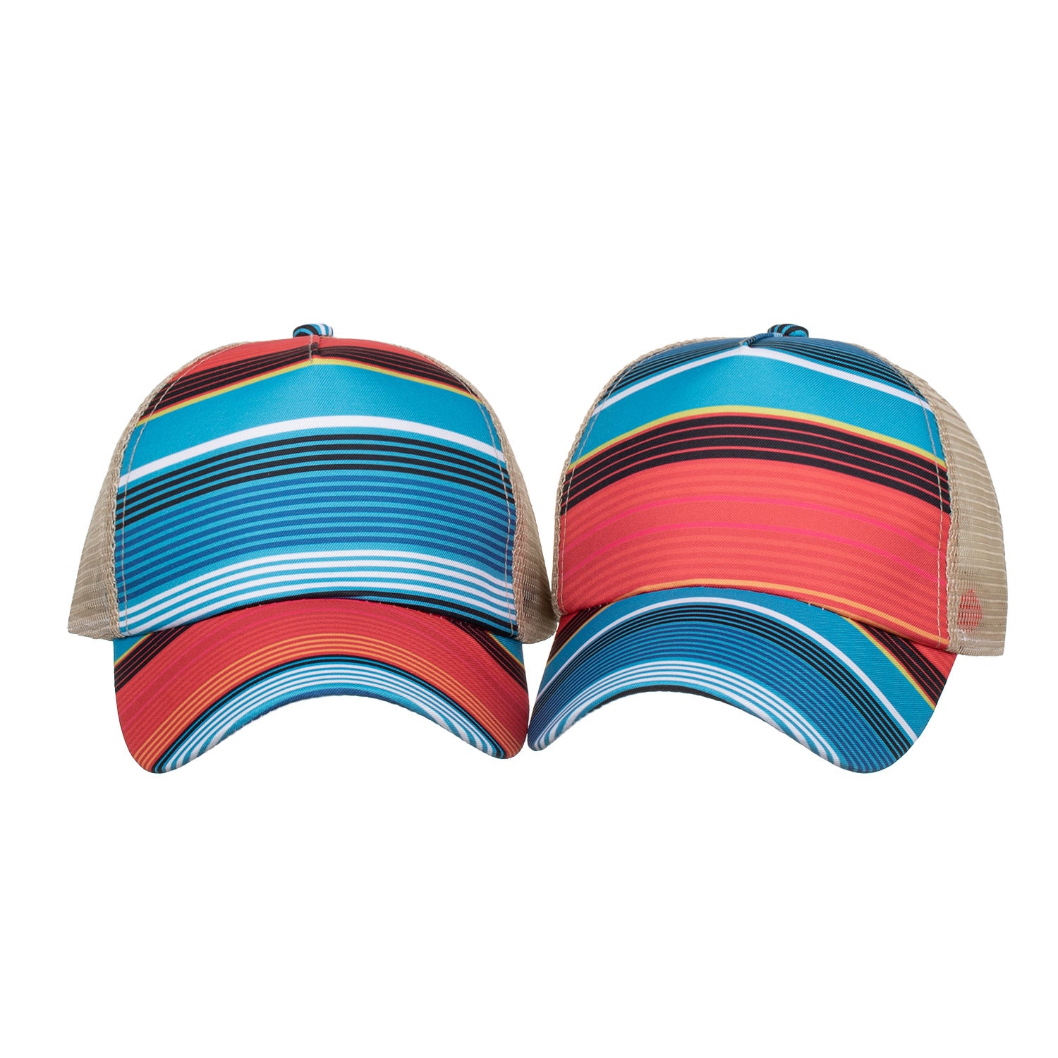 Wholesale Digital print striped cross elastic ponytail baseball cap