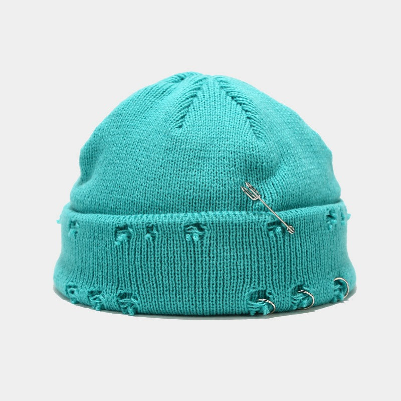 Wholesale Hoop Pin Ripped Wool Knitted Hat