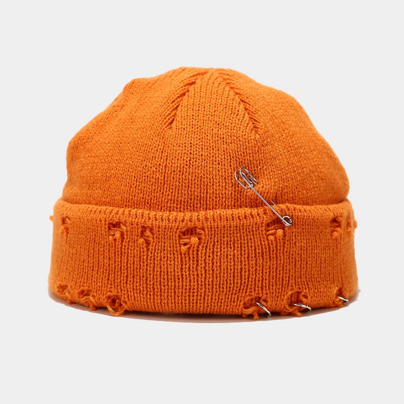 Wholesale Hoop Pin Ripped Wool Knitted Hat