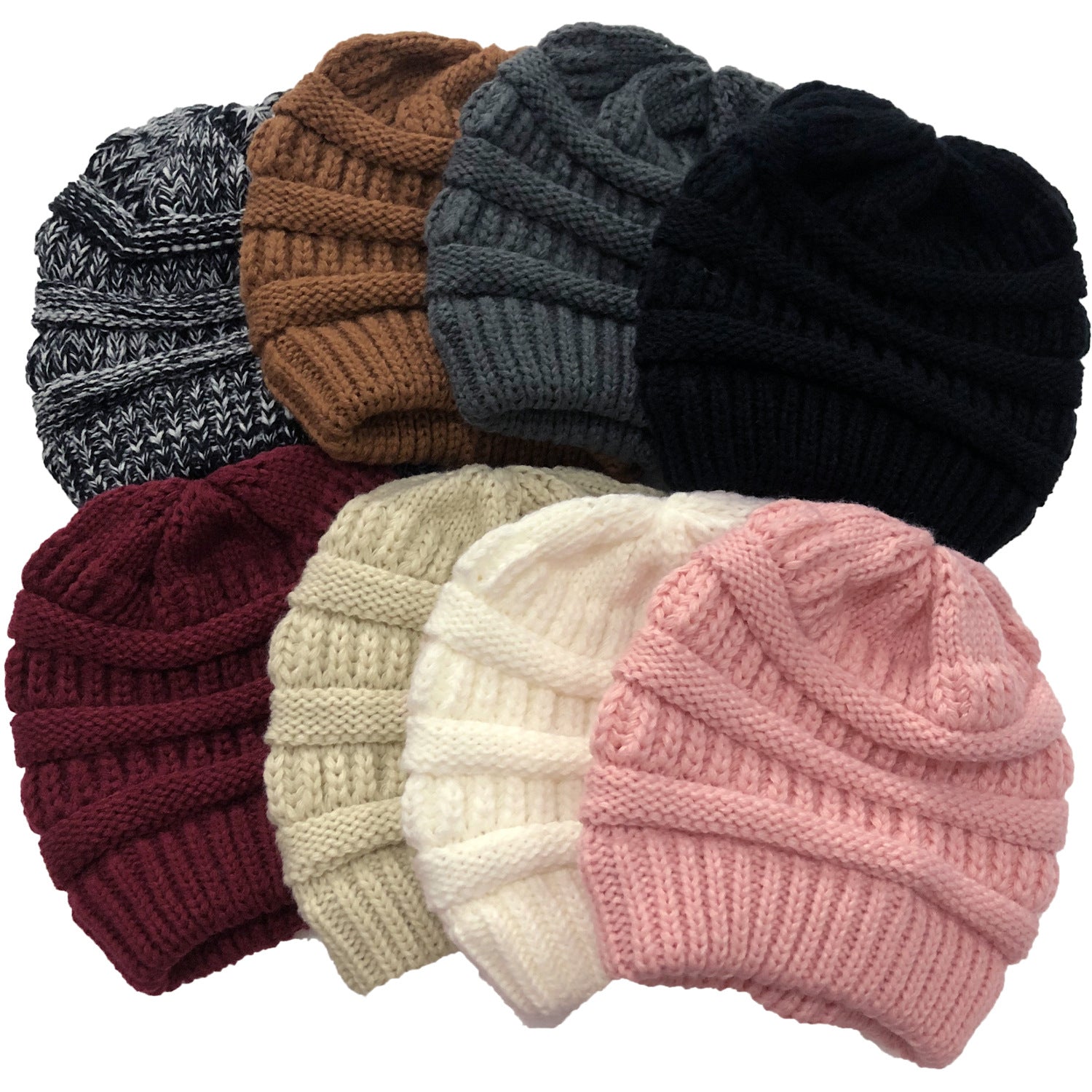 Wholesale Cross Ponytail Back Open Knit Hat