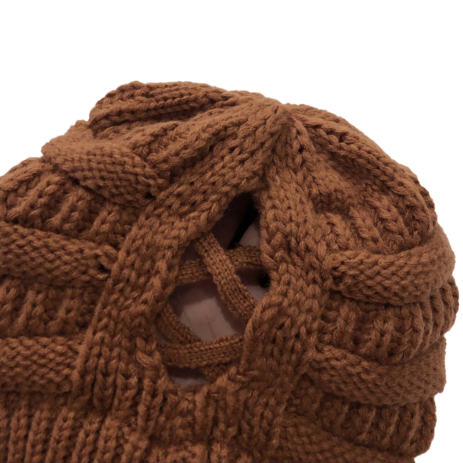Wholesale Cross Ponytail Back Open Knit Hat