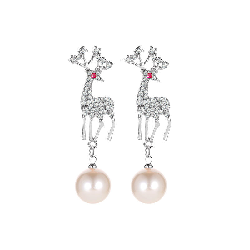 Wholesale Christmas Diamond Elk Pearl Earrings