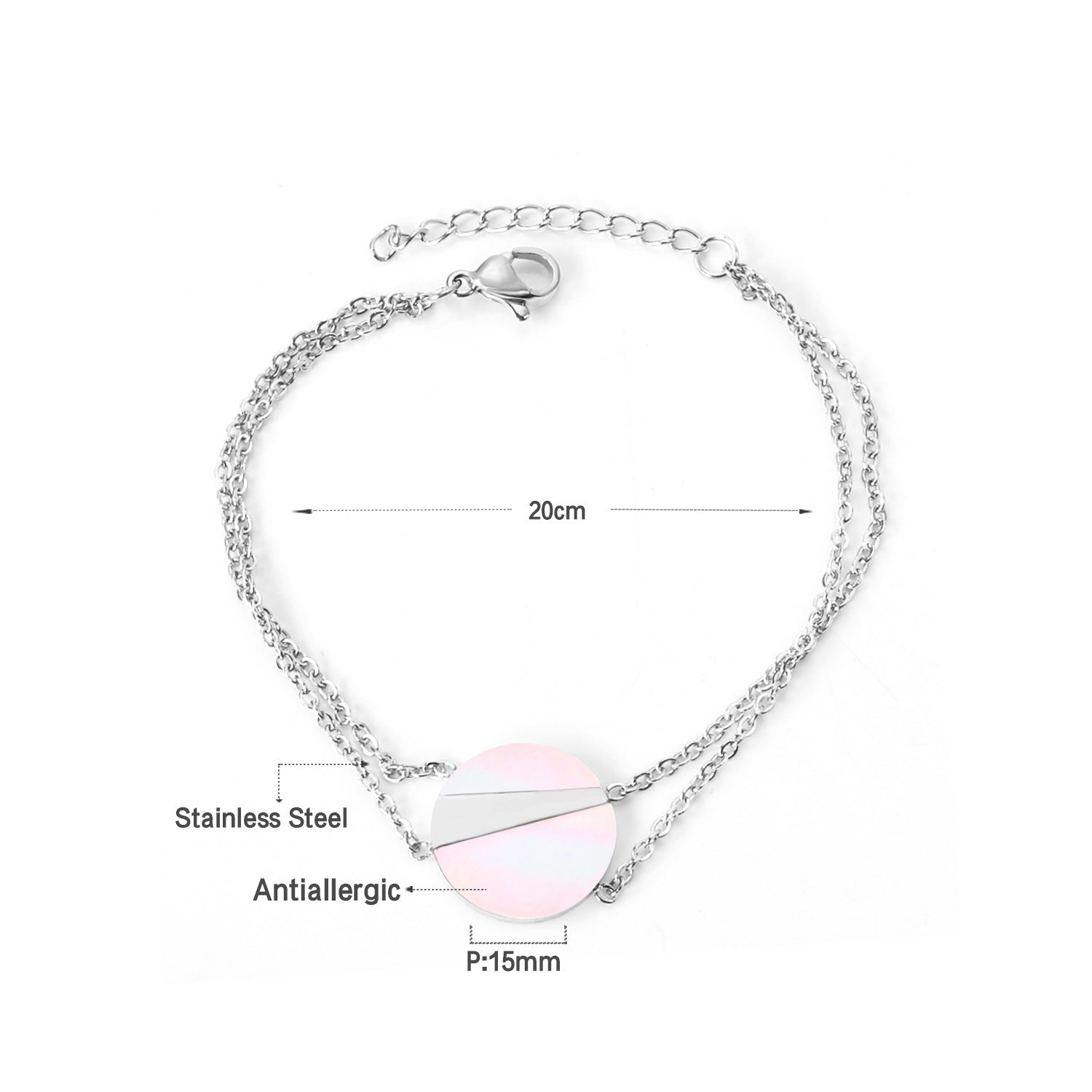 Wholesale Stainless Steel Love Circular Geometric Shell Double Layer Bracelet