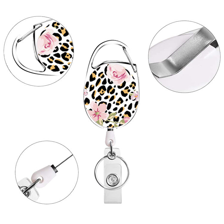 Wholesale Badge Reels ABS Flower Leopard Pattern Leaf Retractable Keychain