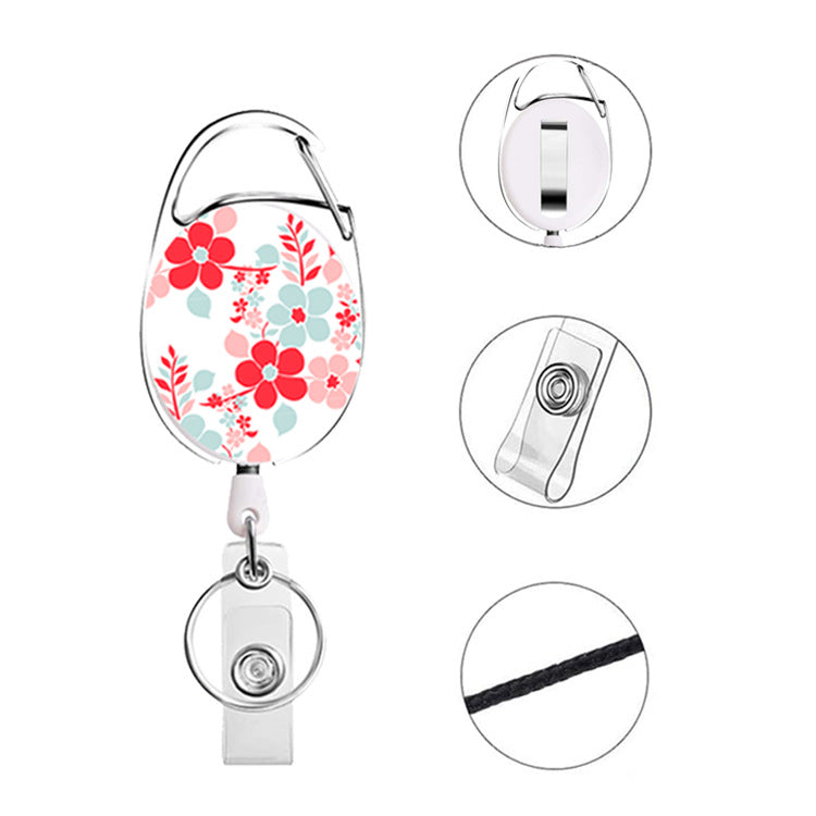 Wholesale Badge Reels ABS Flower Leopard Pattern Leaf Retractable Keychain