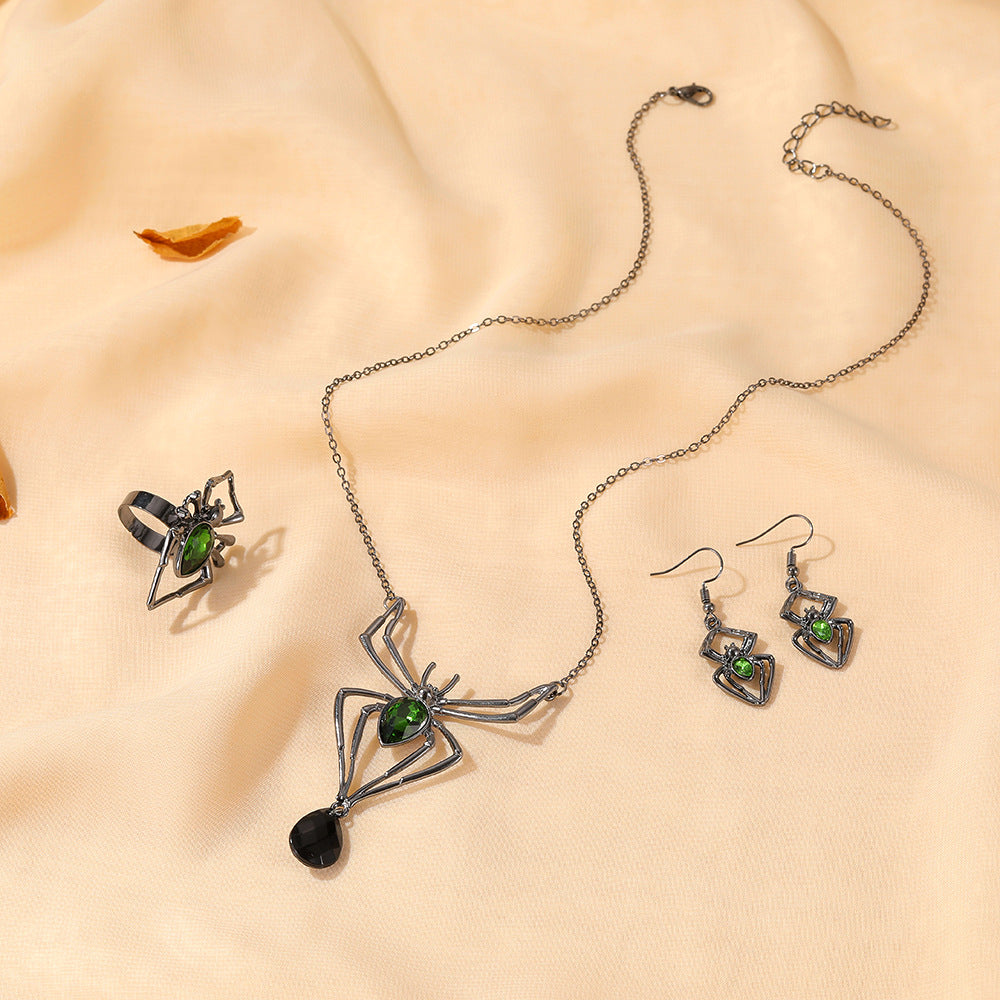 Wholesale Alloy Retro Green   Jewelry Set 3 Piece Necklace Earrings Ring For Women Party Costume Accessory