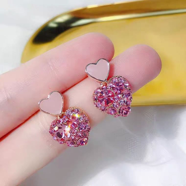 Wholesale 925 Silver Needle Pink Diamond Heart Female Earrings