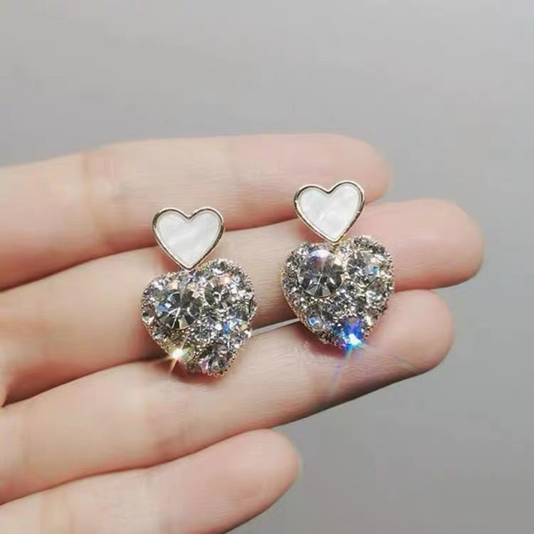 Wholesale 925 Silver Needle Pink Diamond Heart Female Earrings
