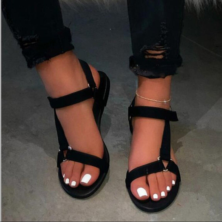 Wholesale Leopard Print Colorblock Velcro Flat Sandals