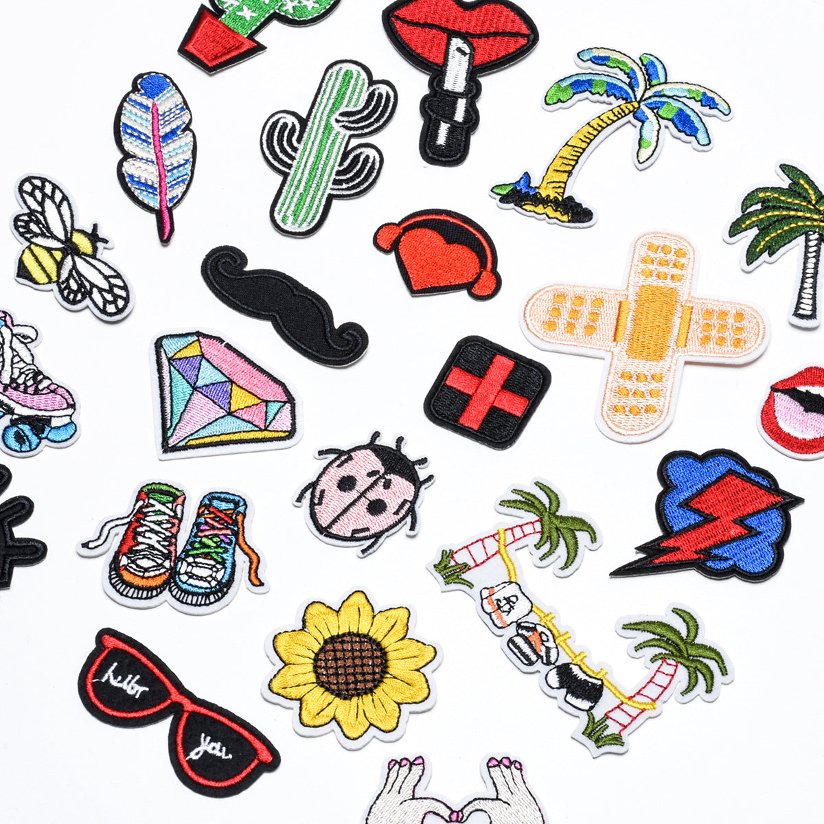 Wholesale Tropical nut Eye Diamond Lip Embroidered Patch Set 22 Pack Cloth Applique For DIY Clothing Decoration And Fashion Accessory