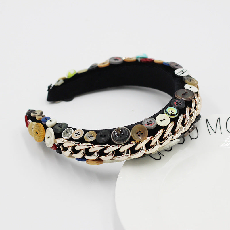 Wholesale Colored Button Geometric Fabric Hair Hoop