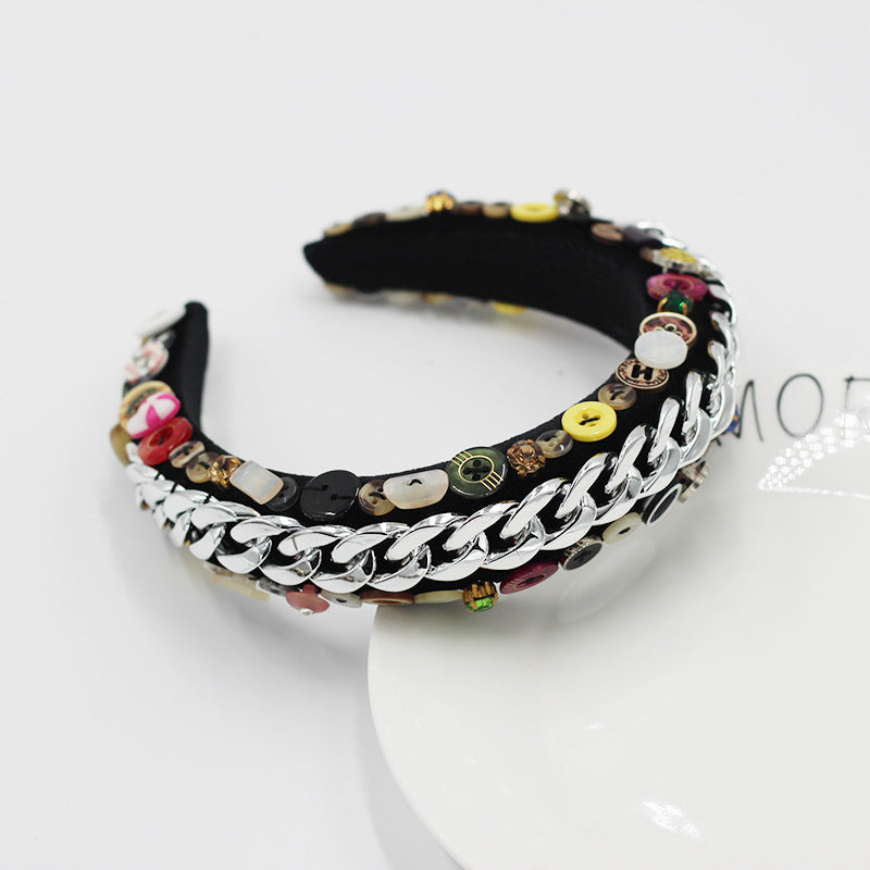 Wholesale Colored Button Geometric Fabric Hair Hoop