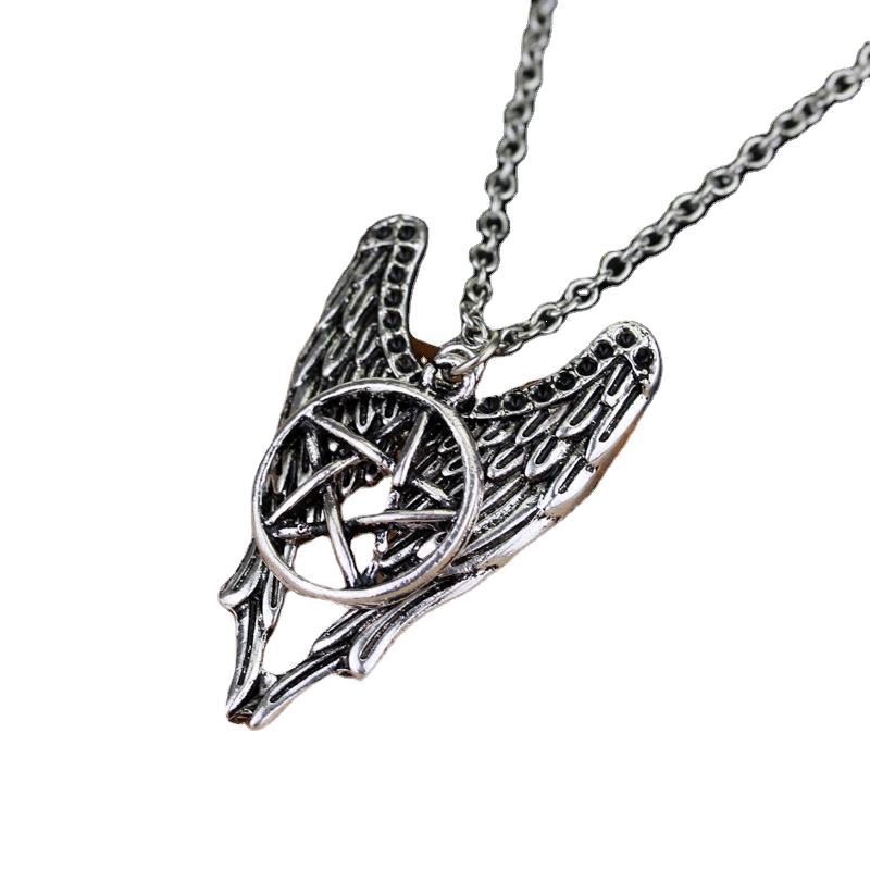 Wholesale Film and Television Evil Force Pentagram Wings Alloy Necklace
