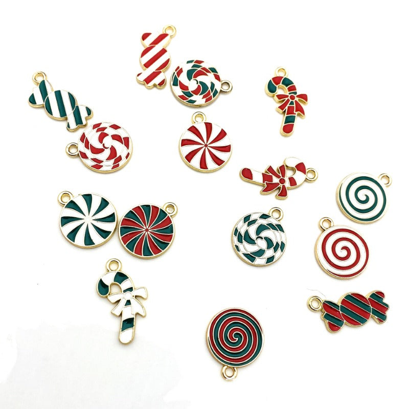 Wholesale 10pcs Christmas Candy Cane Lollipop Pendant Alloy Oil Drip Diy Pendant