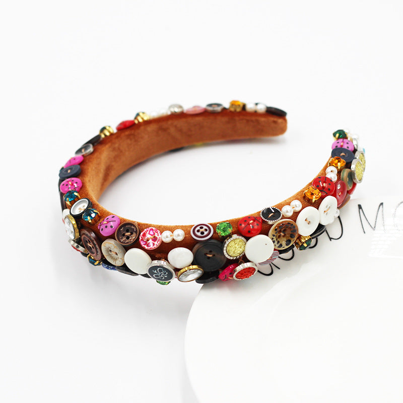 Wholesale Colored Button Geometric Fabric Hair Hoop