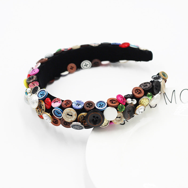 Wholesale Colored Button Geometric Fabric Hair Hoop