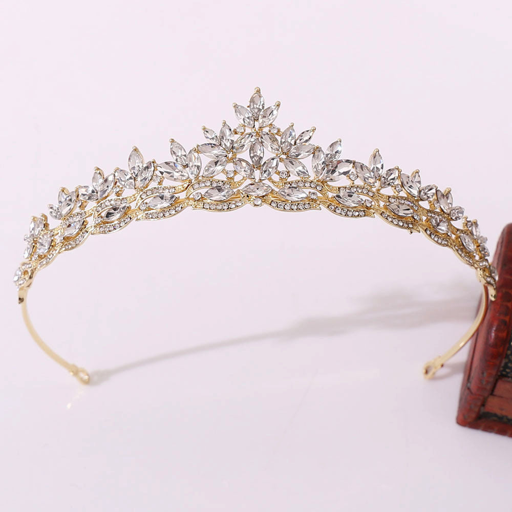 Wholesale Diamond Festival Catwalk Wedding Birthday Leaf Crystal Crown Headband
