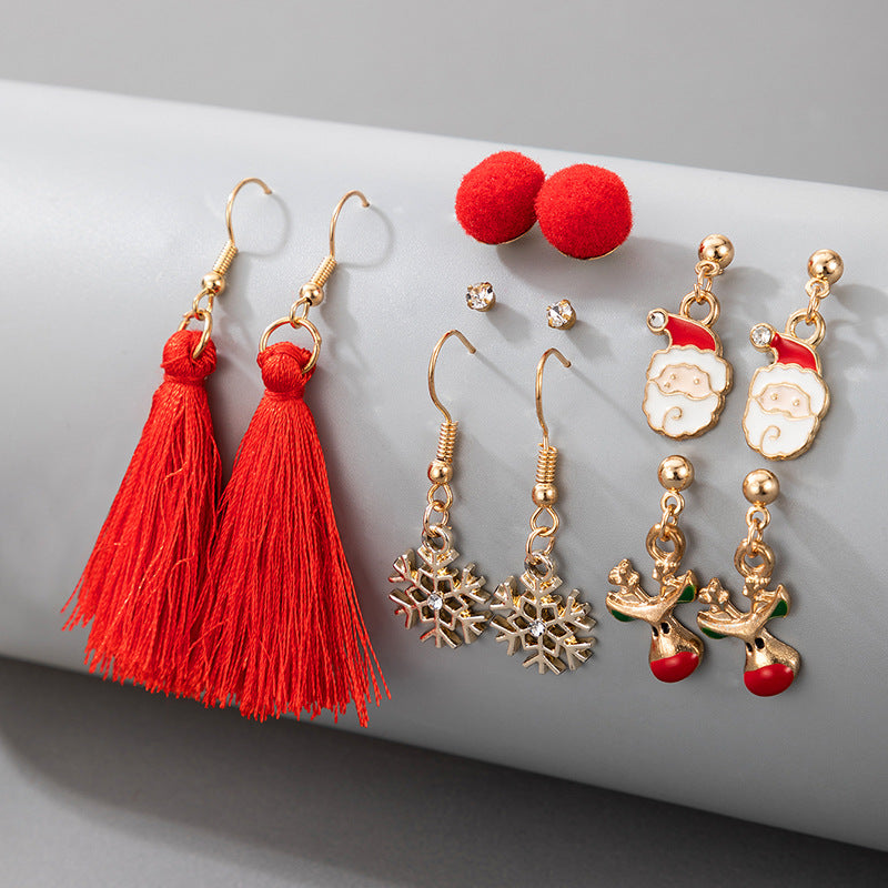 Wholesale Christmas collection snowflake tassel earrings