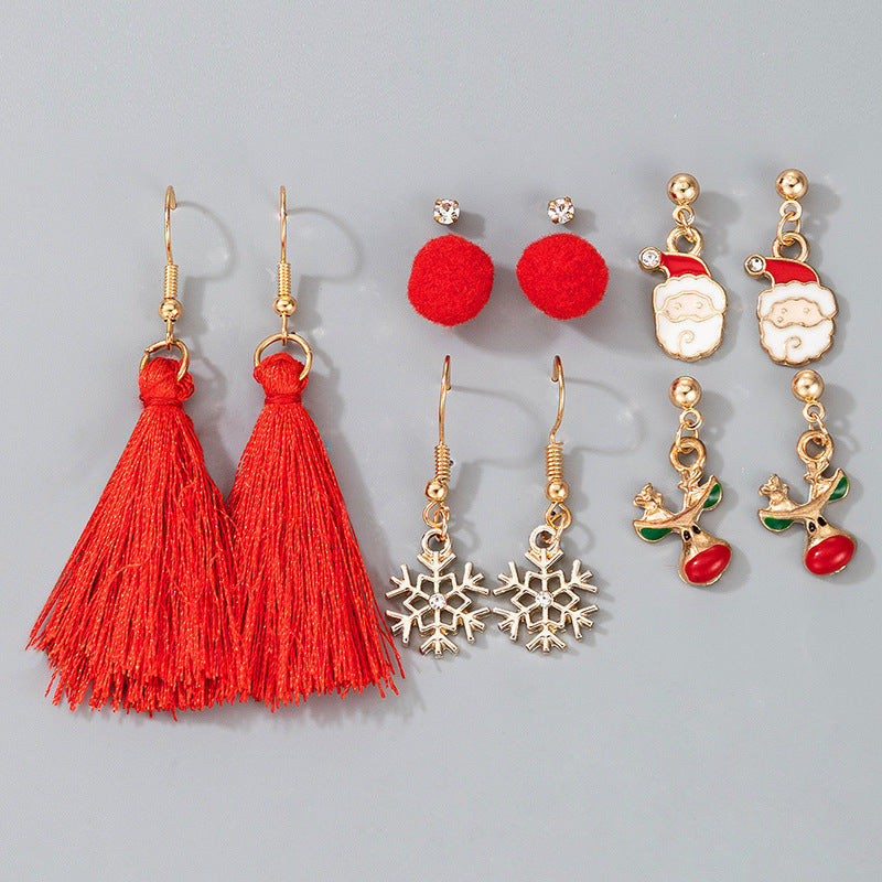 Wholesale Christmas collection snowflake tassel earrings