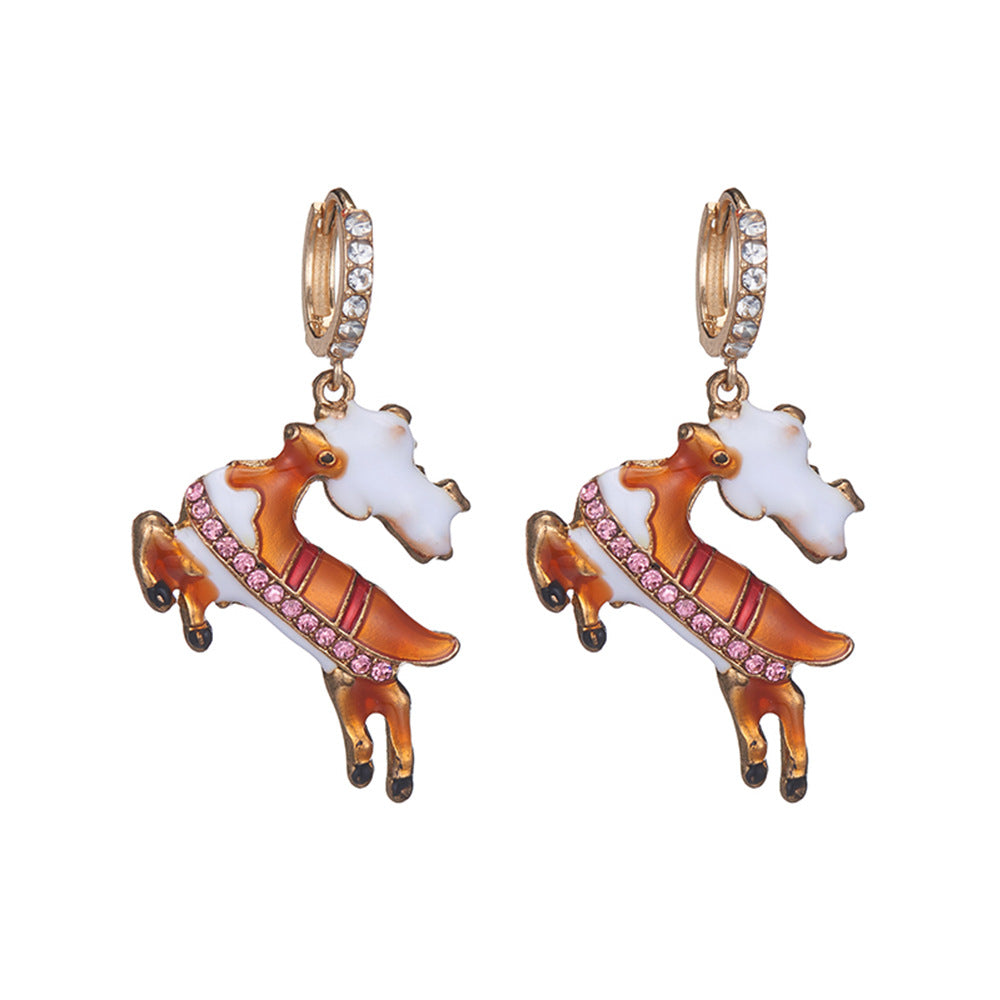 Wholesale Christmas Drip Oil Christmas Tree Elk Earrings