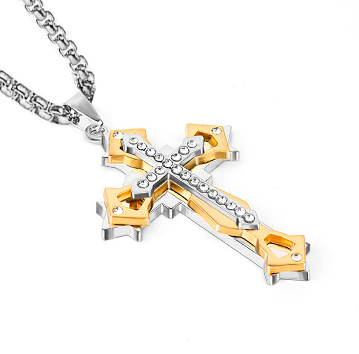 Wholesale Stainless Steel Cross Necklace with Diamonds