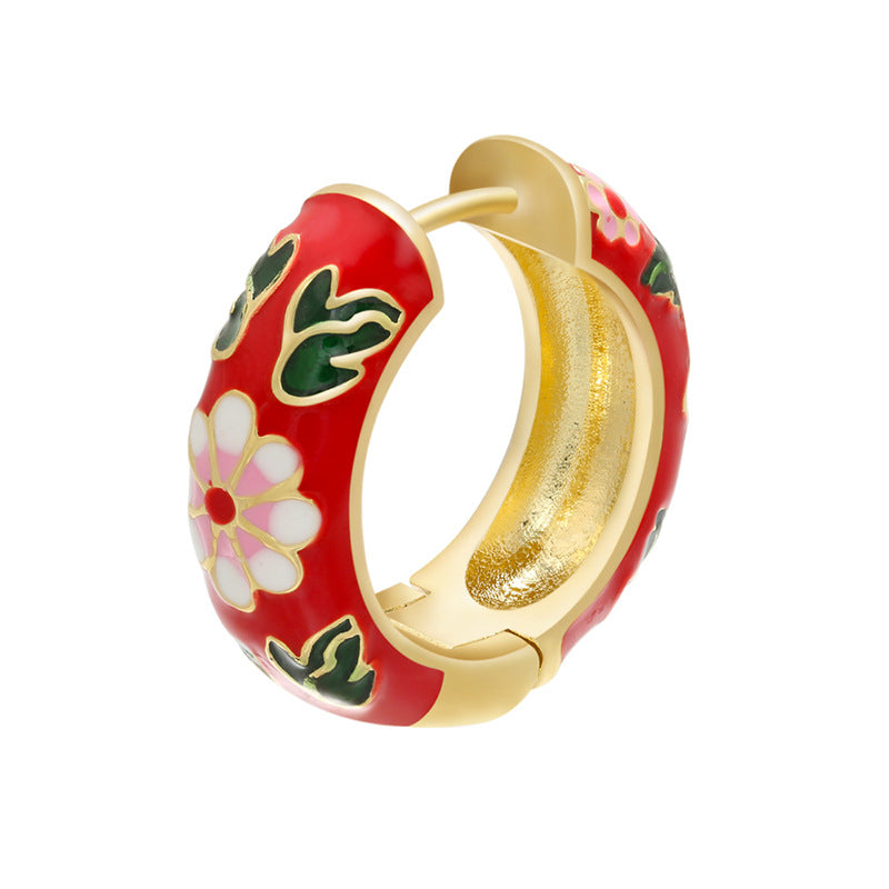 Wholesale Burnt Blue Flower Ethnic Style Ornament Accessories Copper Earrings