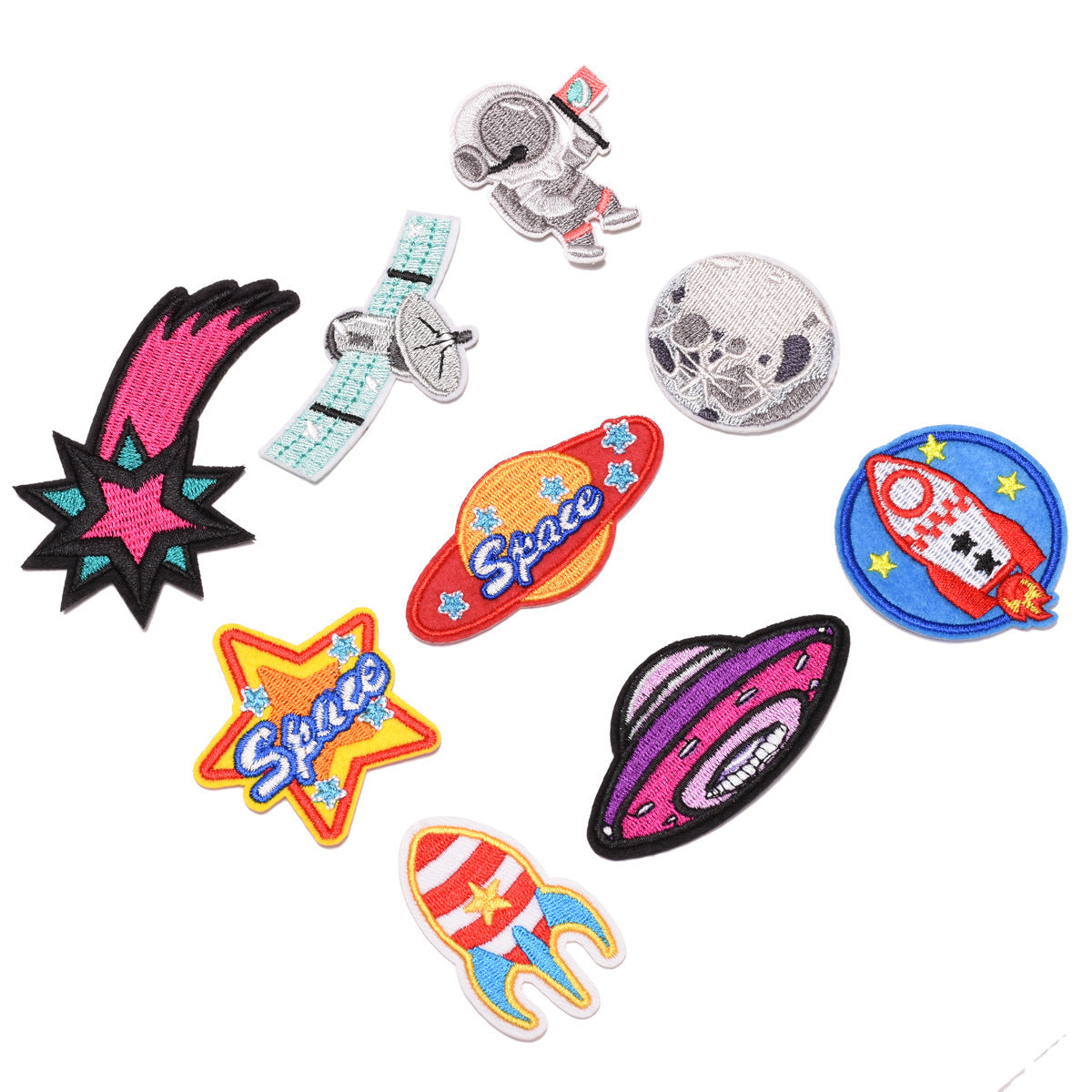 Wholesale Cloth Embroidery Patches Space Astronaut Moon Adhesive Back DIY Clothing Backpack Notebook Decor