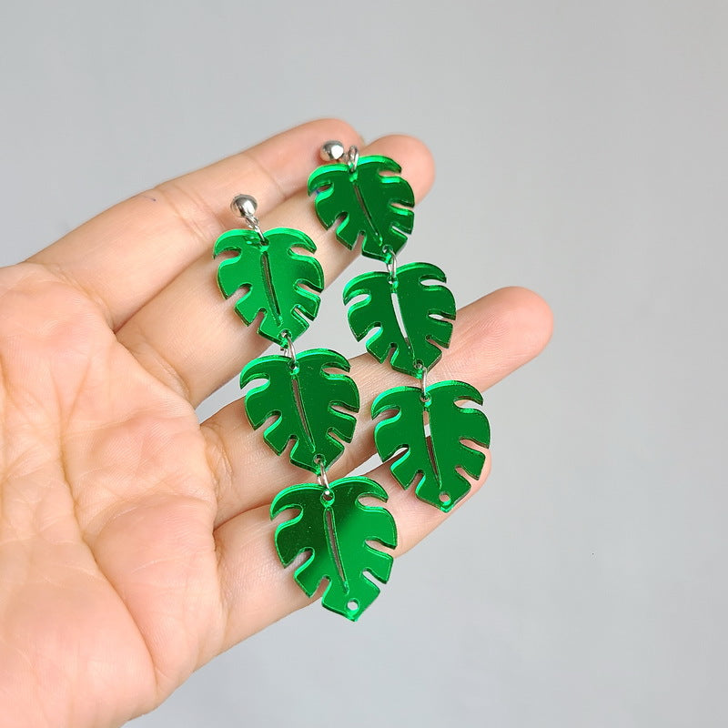 Wholesale Mirror Green Turtle Leaf Earrings