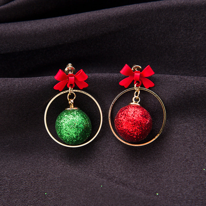 Wholesale Silver Needle Christmas Glitter Ball Earrings