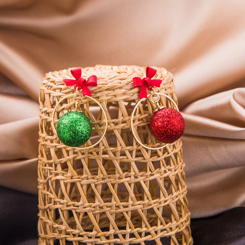 Wholesale Silver Needle Christmas Glitter Ball Earrings