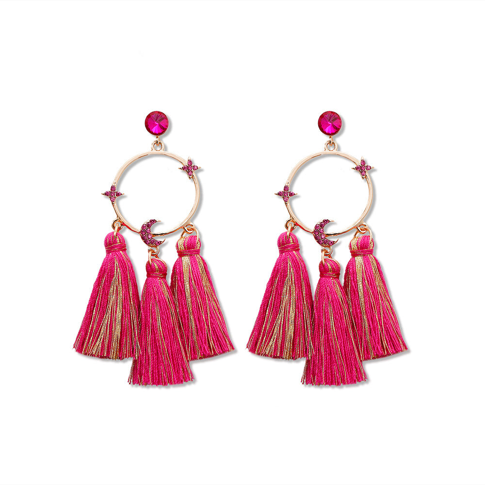 Wholesale Ethnic Tassels Bohemian Style Large Circle Handmade Earrings