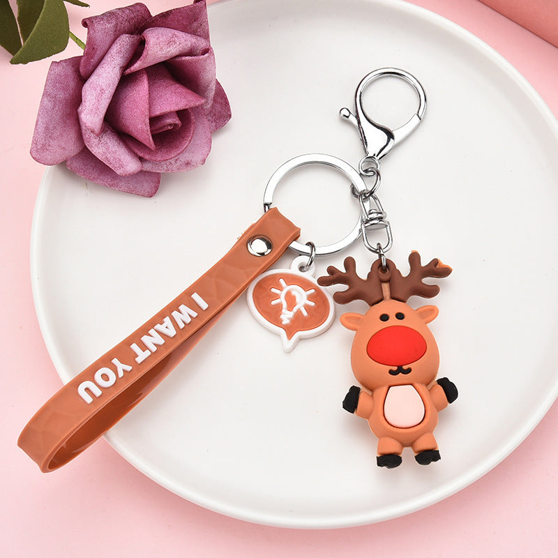 Wholesale Cute Christmas Element pvc Soft Glue Keychain Cartoon  Elk Snowman