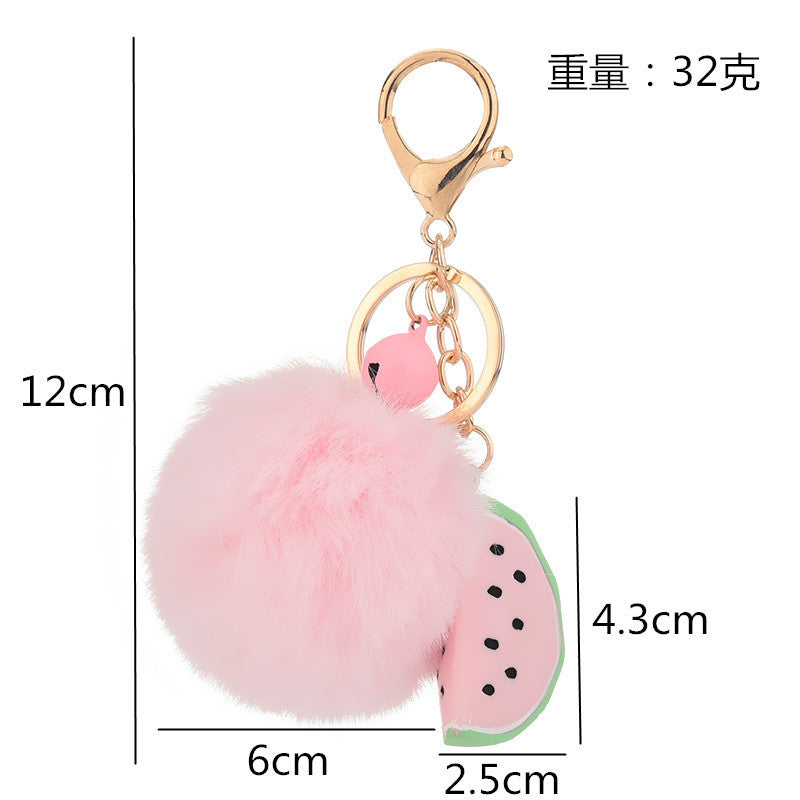 Wholesale Cute Cut Geometric Fruit Fur Ball Keychain Candy Color Plush Doll